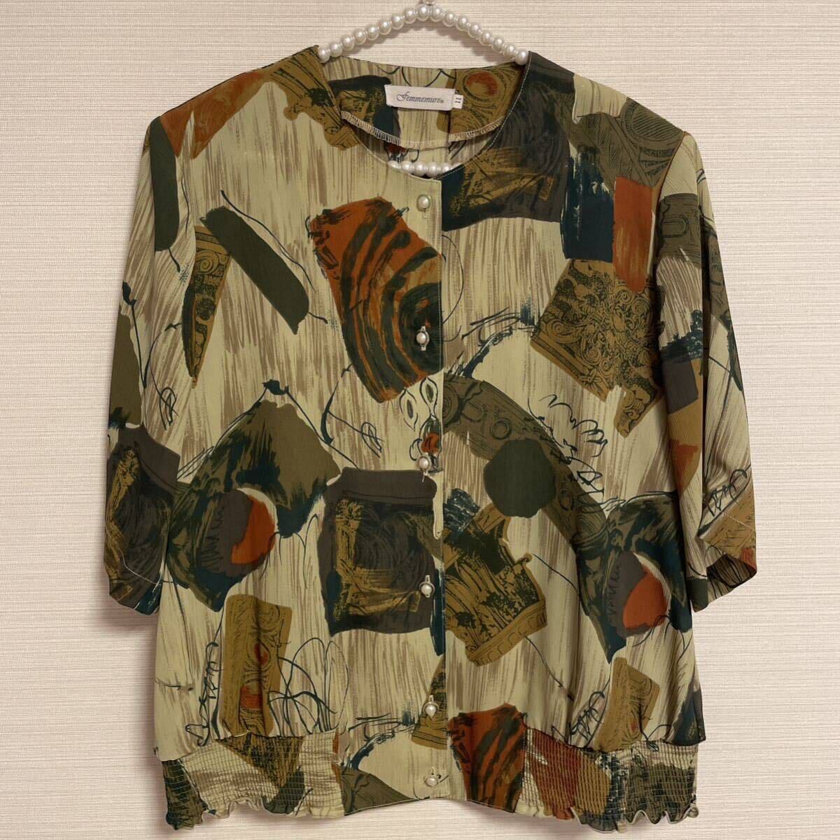 婦人服 レトロ シャツ ブラウス 半袖 11 L 肩パット入り 美品拍卖