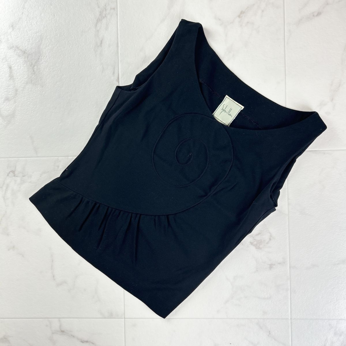 美品 Sybilla シビラ フロントデザインカットソー ノースリーブ トップス レディース 黒 ブラック サイズM*RC1153拍卖