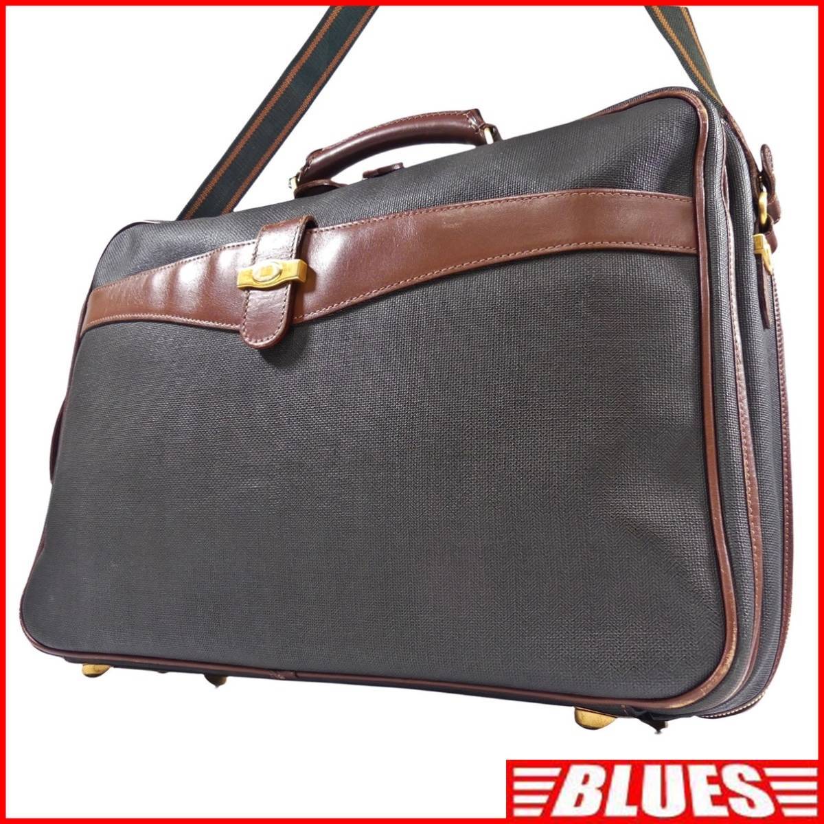 即決★イタリア製 dunhill★レザーコンビビジネスバッグ ダンヒル メンズ 茶 本革 かばん 本皮 ショルダーバッグ 通勤 ブリーフケース 出張拍卖