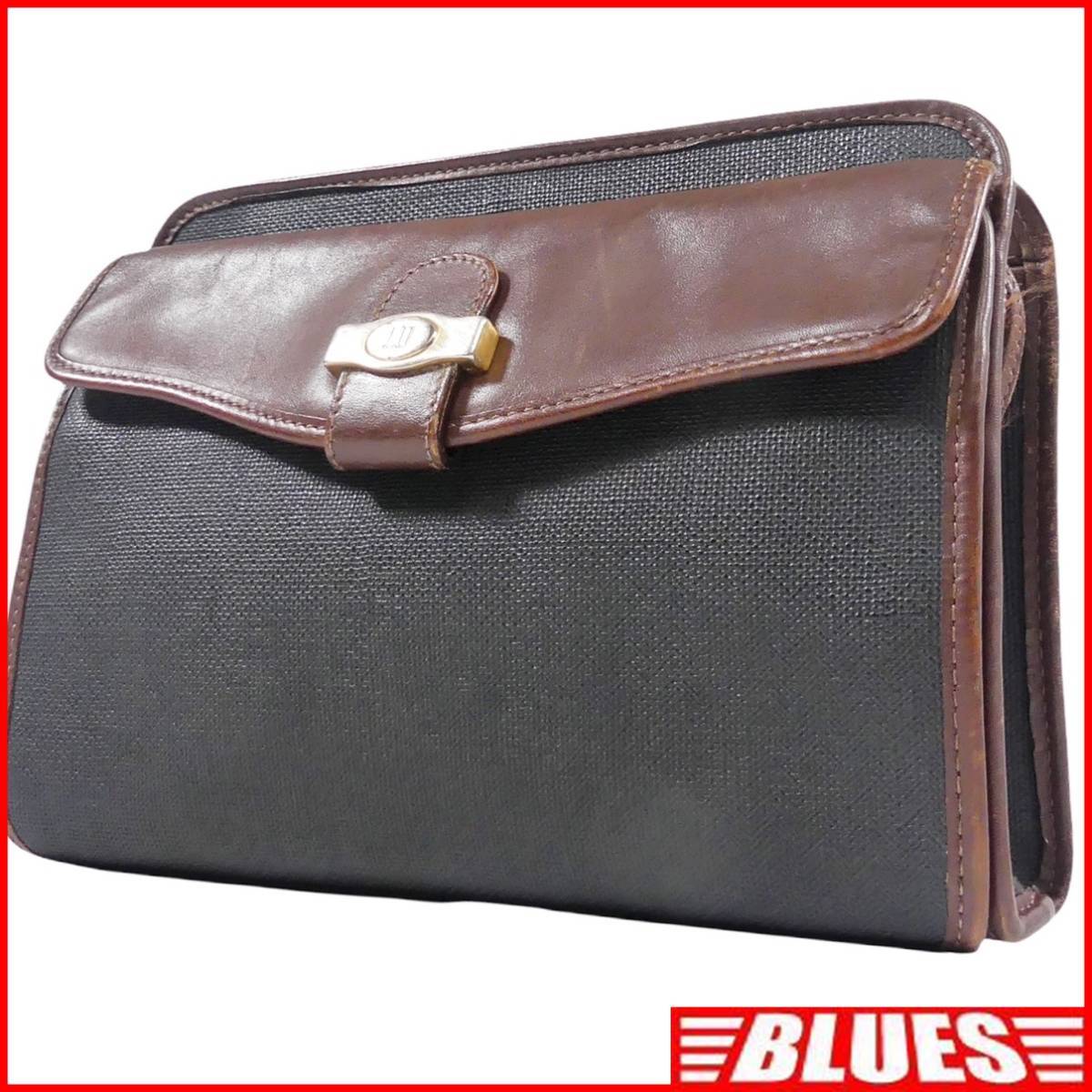 即決★イタリア製 dunhill★レザーコンビセカンドバッグ ダンヒル メンズ 茶 焦茶 本革 かばん 本皮 カバン ビジネスバッグ クラッチバッグ拍卖