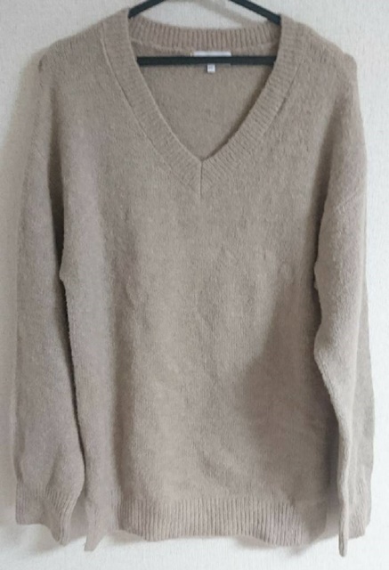 LLサイズ CLOSSHI 長袖 ニット Vネック アルパカ混 茶ベージュ拍卖