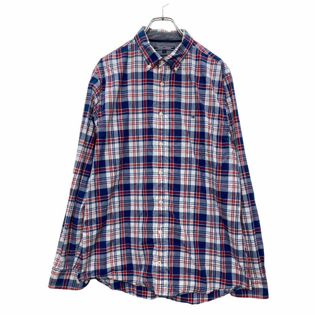 TOMMY HILFIGER 長袖 シャツ L サイズ トミーヒルフィガー チェック柄 ダウンシャツ ブルー レッド 古着卸 アメリカ仕入 t2408-3195拍卖