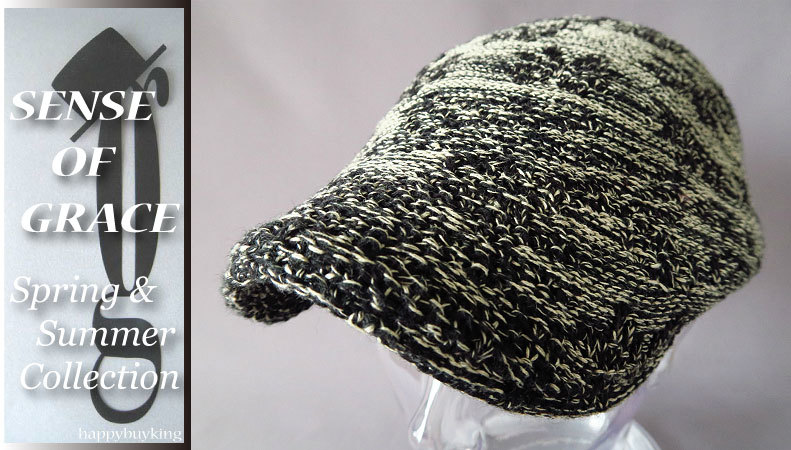 grace 大きいサイズ★透かし編みジャガードサーモハンチング【黒/XL】新品 定価¥4600 サイズ調節可能 男女兼用 センスオブグレース拍卖