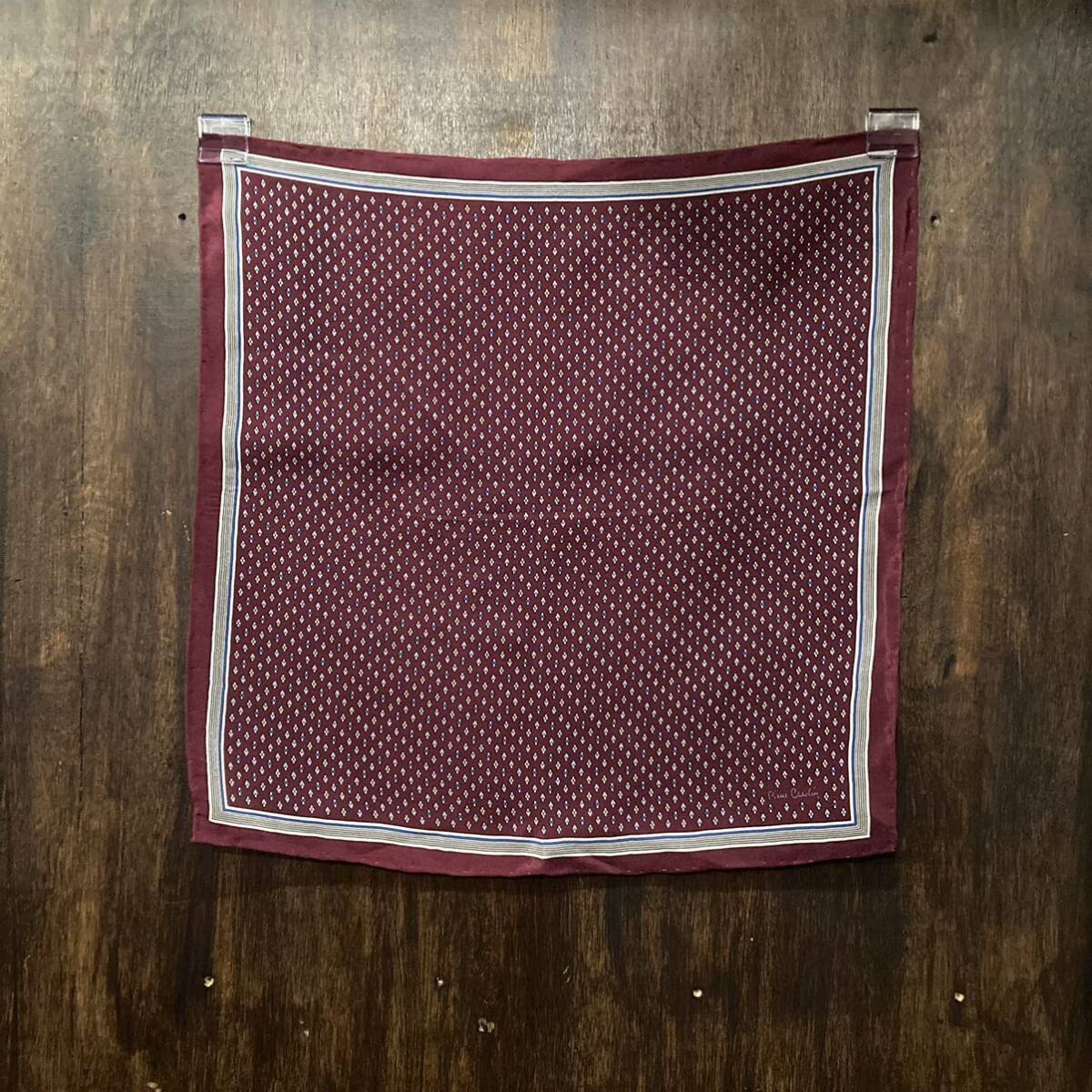 Pierre Cardin シルクチーフ ポケットチーフ ピエールカルダン 総柄 エンジ 1970〜80年代 ペイズリー柄拍卖