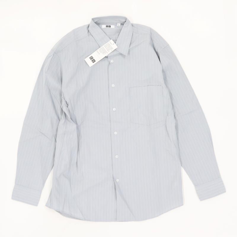 【未使用、タグ付き】ユニクロU ブロードストライプシャツ ブルー Lサイズ拍卖