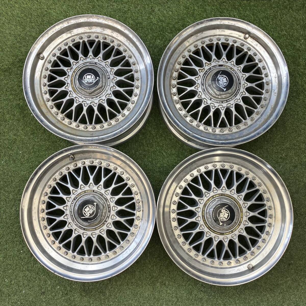 【0305】15インチ 6.5JJ リネアスポーツ LINEA SPORT 15×6.5JJ ET15 PCD114.3 4/5穴 ハブ径73.5 中古4本拍卖