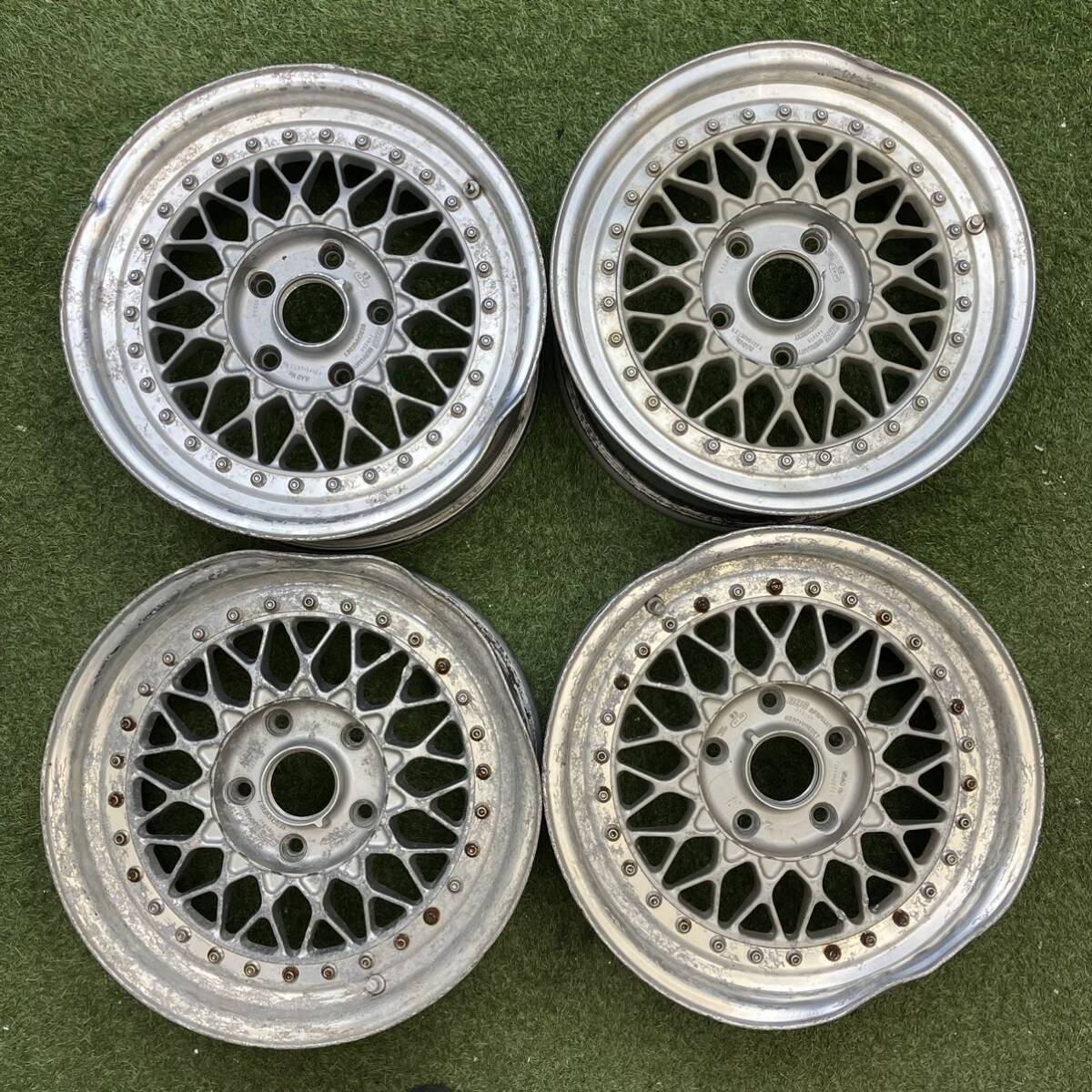 【0328】15インチ 7J BBS RS038 7J×15H2 ET25 PCD114.3 5穴 ハブ径73 中古アルミホイール4本拍卖