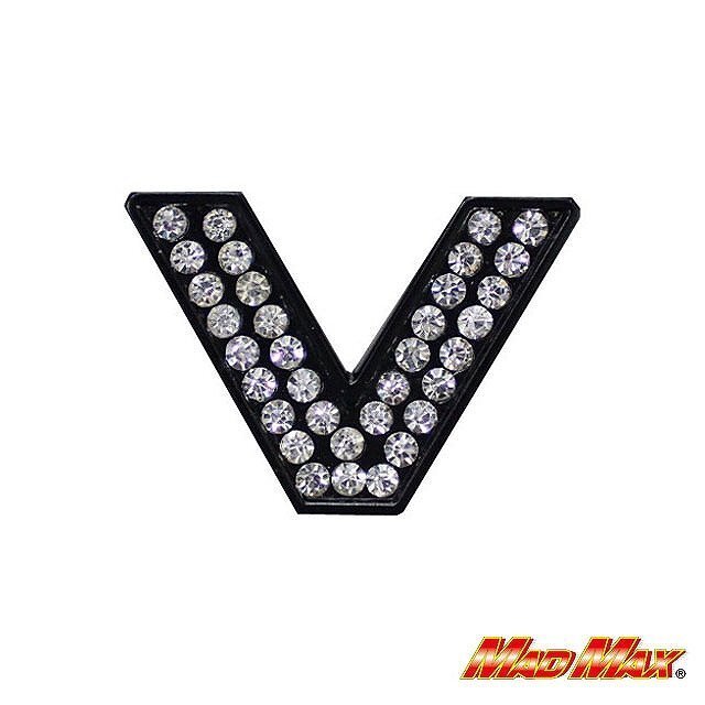 MADMAX ダイヤ文字エンブレム ブラック V/クリスタル 1文字 ドレスアップ カスタム バイク 車 トラック【メール便送料170円】拍卖