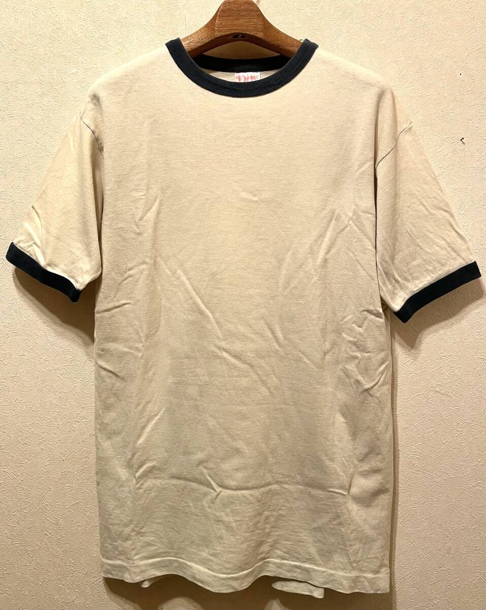 フェード希少カラー90sビンテージUSA製リンガーTシャツMヘビーウェイト無地ベージュ墨黒レア色コットン裾シングル米国製90年代オールド拍卖