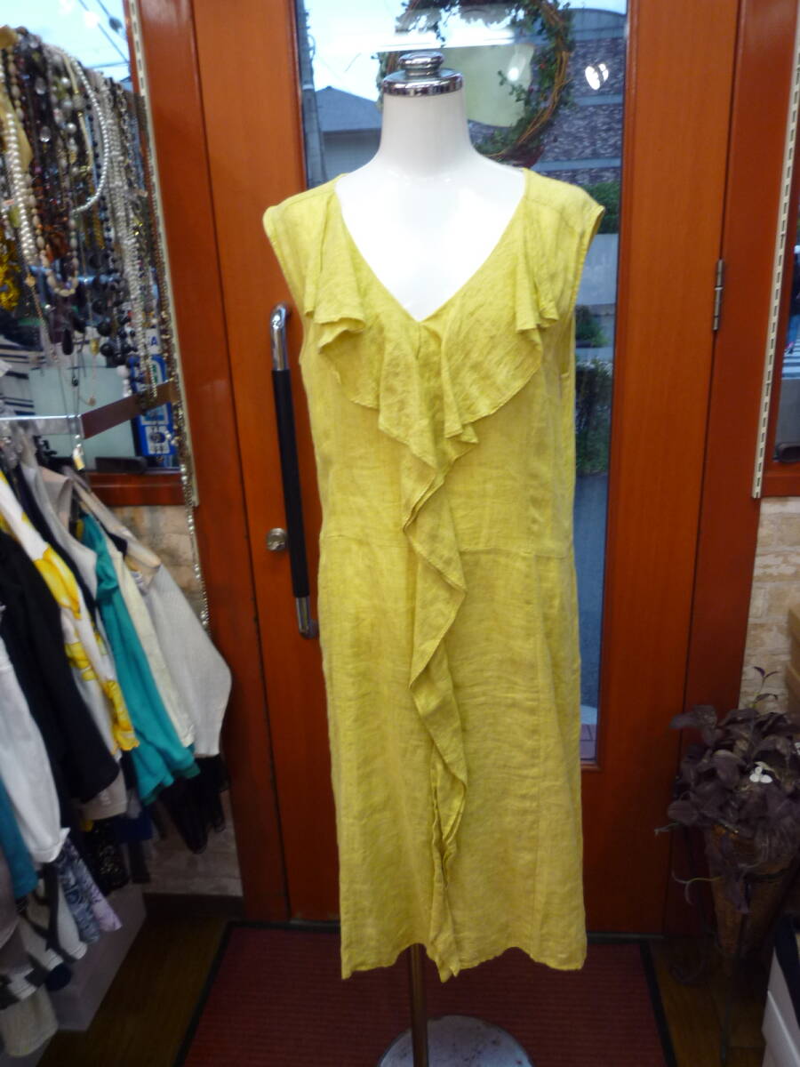 【0821-12】HEMISPHERES 麻100%ワンピース サイズ38 日本製拍卖