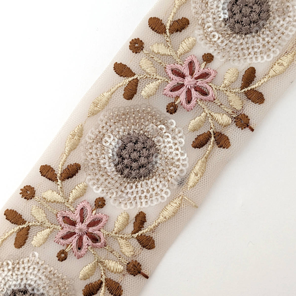 インド刺繍リボン 約52mm メッシュベージュ PK003拍卖