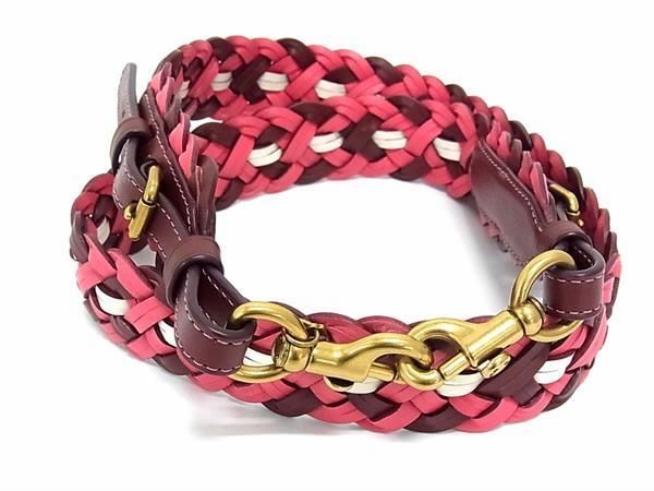 ■新品■未使用■ COACH コーチ レザー バッグ用 ショルダーストラップ 斜め掛け 肩掛け レディース ピンク系×ボルドー系 FE0140拍卖