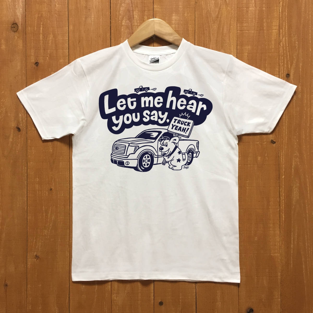 ■TRUCK YEAH Tシャツ■レディースSサイズ相当(ホワイトxネイビー)アメ車 フォード ドッグ ワンちゃん 犬 FORD DOG拍卖