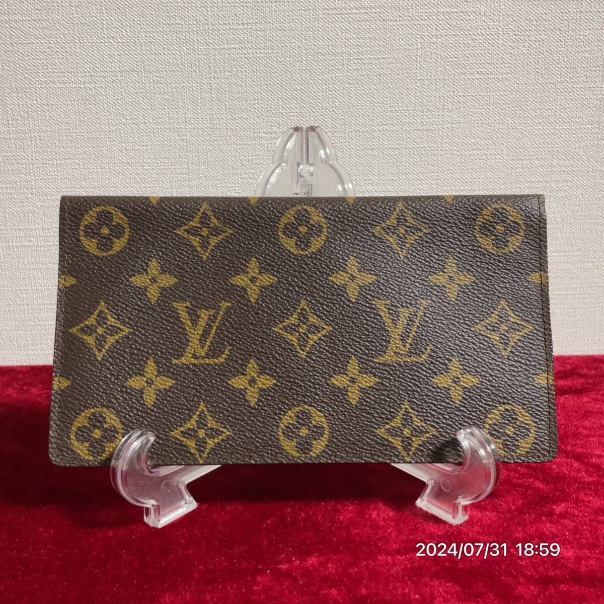 LOUIS VUITTON ルイヴィトンモノグラム ポルト シェキエ ダブル レザー 革 ウォレット 二つ折り 長財布拍卖