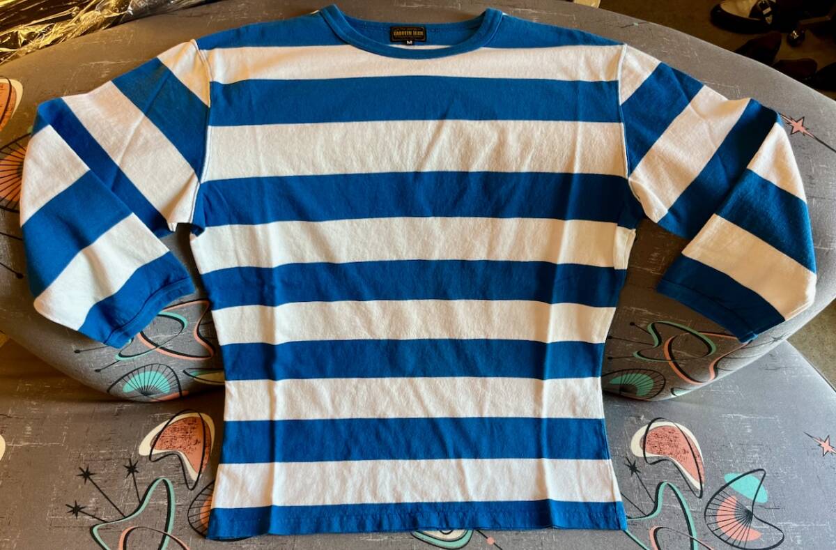 GROOVIN HIGHグルービンハイ天竺ボーダー七分袖リンガーTシャツ3/4Sleeve青×白Blue&Whiteロカビリー50sビンテージS.M.L.XL.XXL拍卖