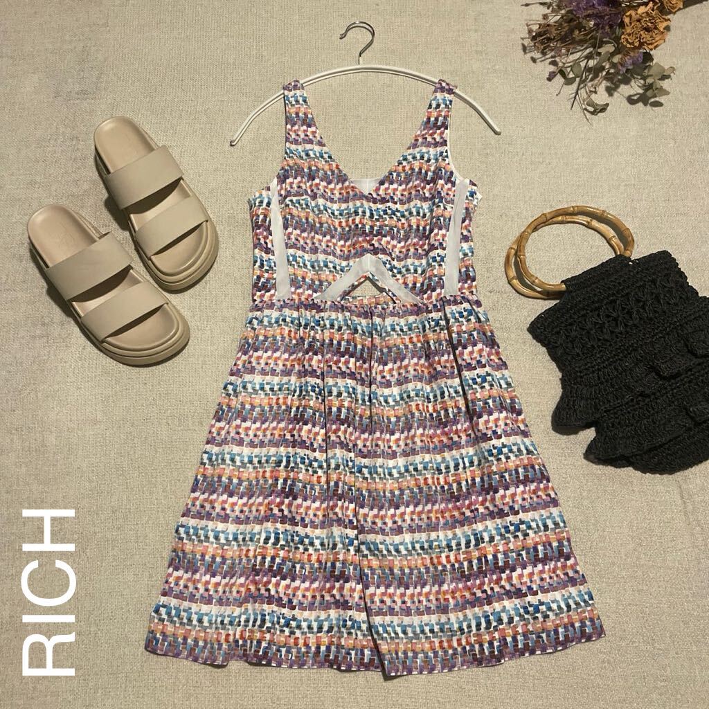 RICH ワンピース カットアウト フレアスカート ノースリーブ ドレス リッチ レディースSサイズ 未使用 フレア シースルー 大人可愛い拍卖