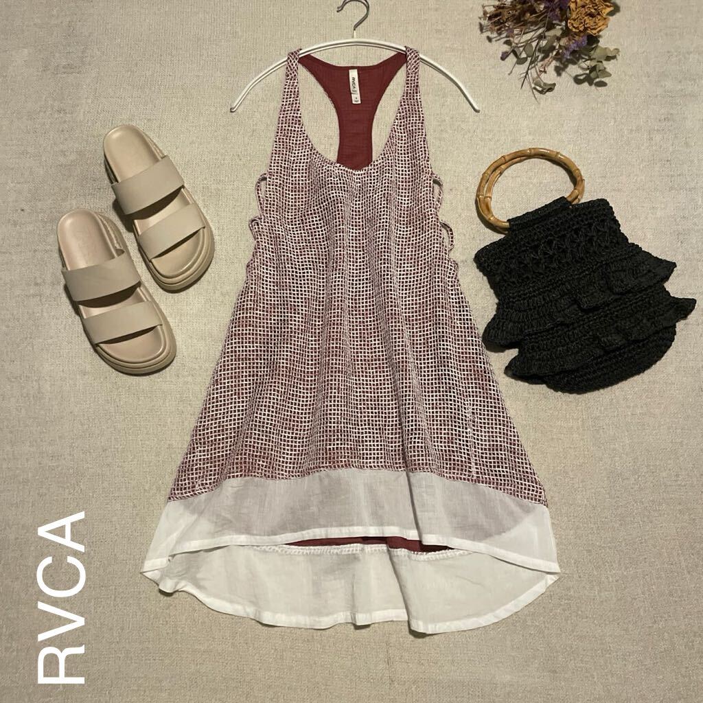 RVCA ワンピース ノースリーブ サイドオープ レディースSサイズ フレア スカート ルーカ ルカ 大人可愛い ビーチ拍卖
