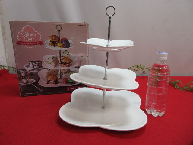 【OL823/8】美品 陶器製 3段アフタヌーンティースタンド トレー プレート H35cm拍卖