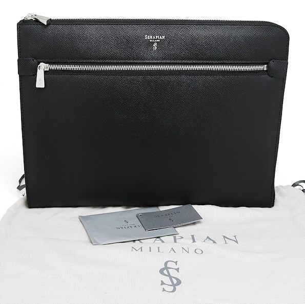 未使用 セラピアン クラッチバッグ エヴォリューション イタリア製 5940-M35-A001 メンズバッグ レザー ブラック SERAPIAN拍卖