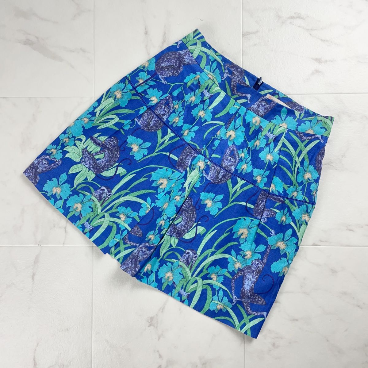 PAUL&JOE SISTER ポールアンドジョーシスター サンプル 総柄タック台形スカート バックジップ 膝丈 裏地あり 青 ブルー サイズ38*RC1290拍卖