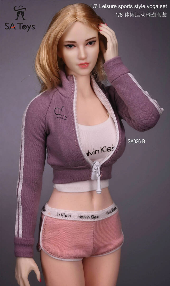 1/6 女性フィギュア satoys SA026B ヨガウエア スポーツウエア ショート丈ジャージ タンクトップ ショートパンツ コスチューム3点セット拍卖