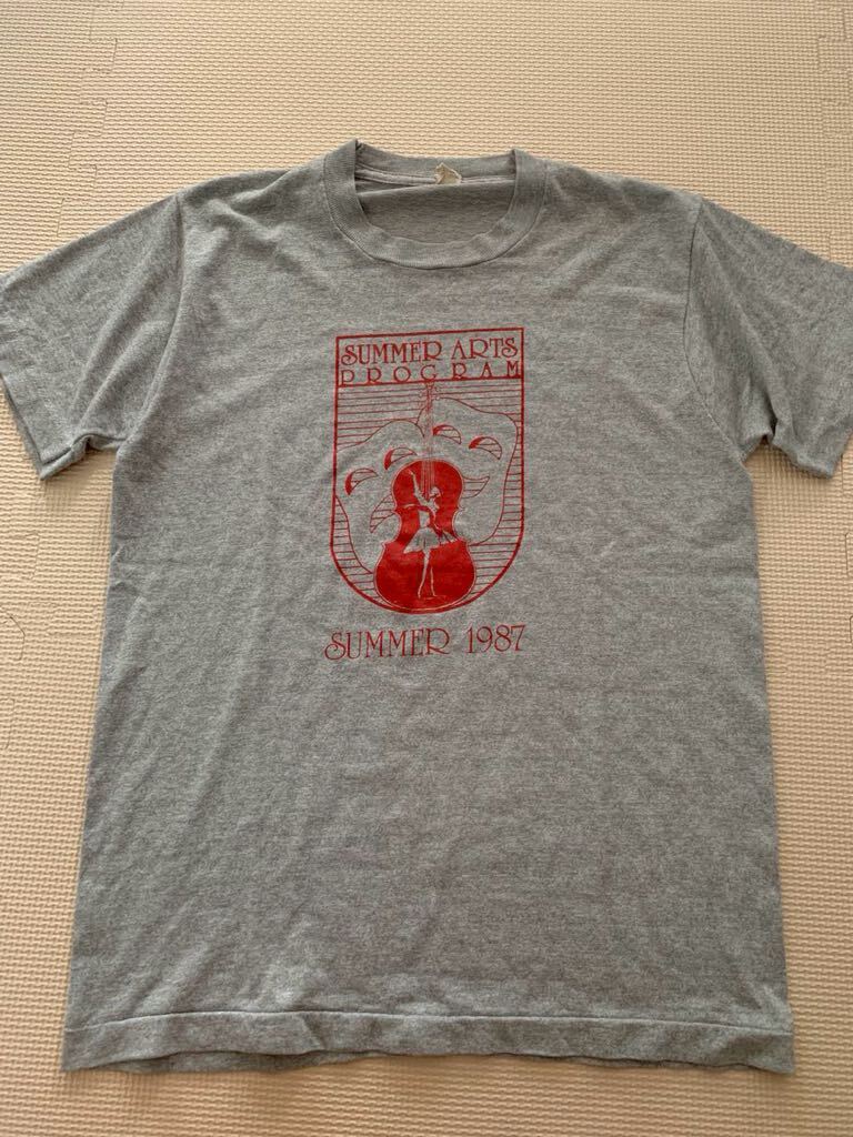 80s【Screen Stars】スクリーンスターズ 白タグ USA製 Tシャツ Mサイズ 良プリント グレー アート系 ビンテージ vintage ポリコットン拍卖