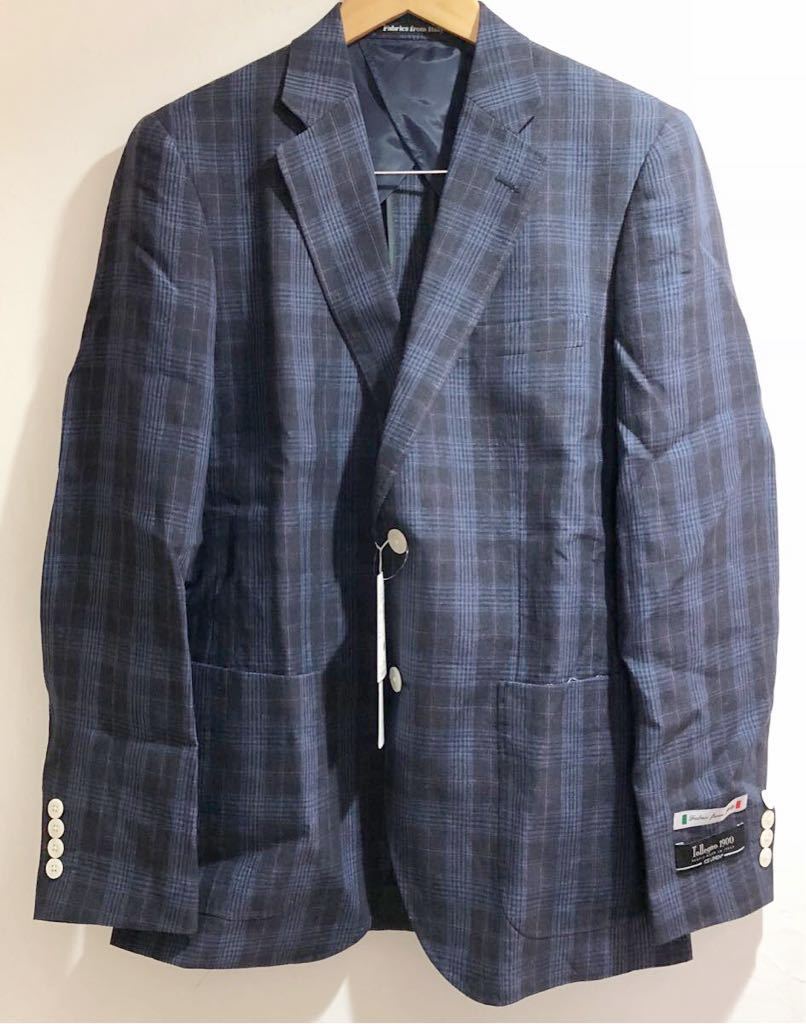 春夏新品■L【GRANDO PHASE イタリーリネンネイビーチェックジャケット】tollegno1900/グランフェイズ・テーラードジャケット・トレーニョ拍卖