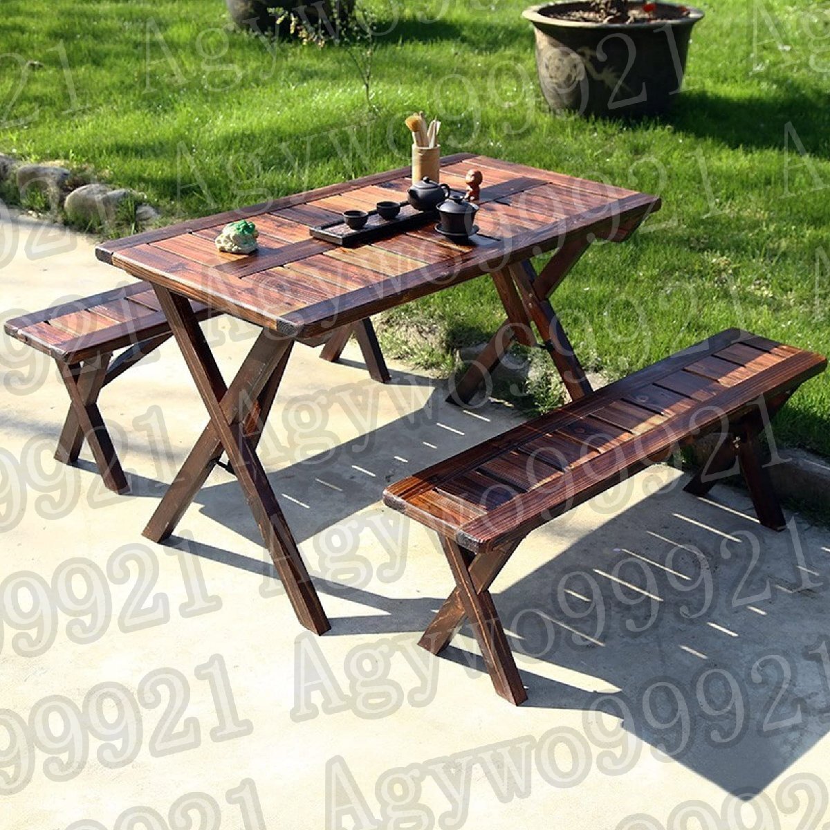 屋外のテーブルと椅子 折りたたみ式テーブルと椅子のセット 折り畳み式 3点セット ピクニックガーデンテーブル (テーブル*1+チェア*2)拍卖