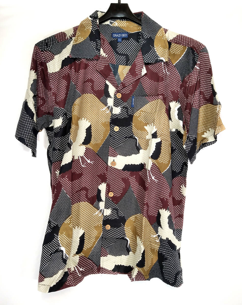 新品 CRAZY BOY アロハシャツ 鶴 LL(XL)サイズ レーヨン100% 半袖 和柄 タグ付き拍卖