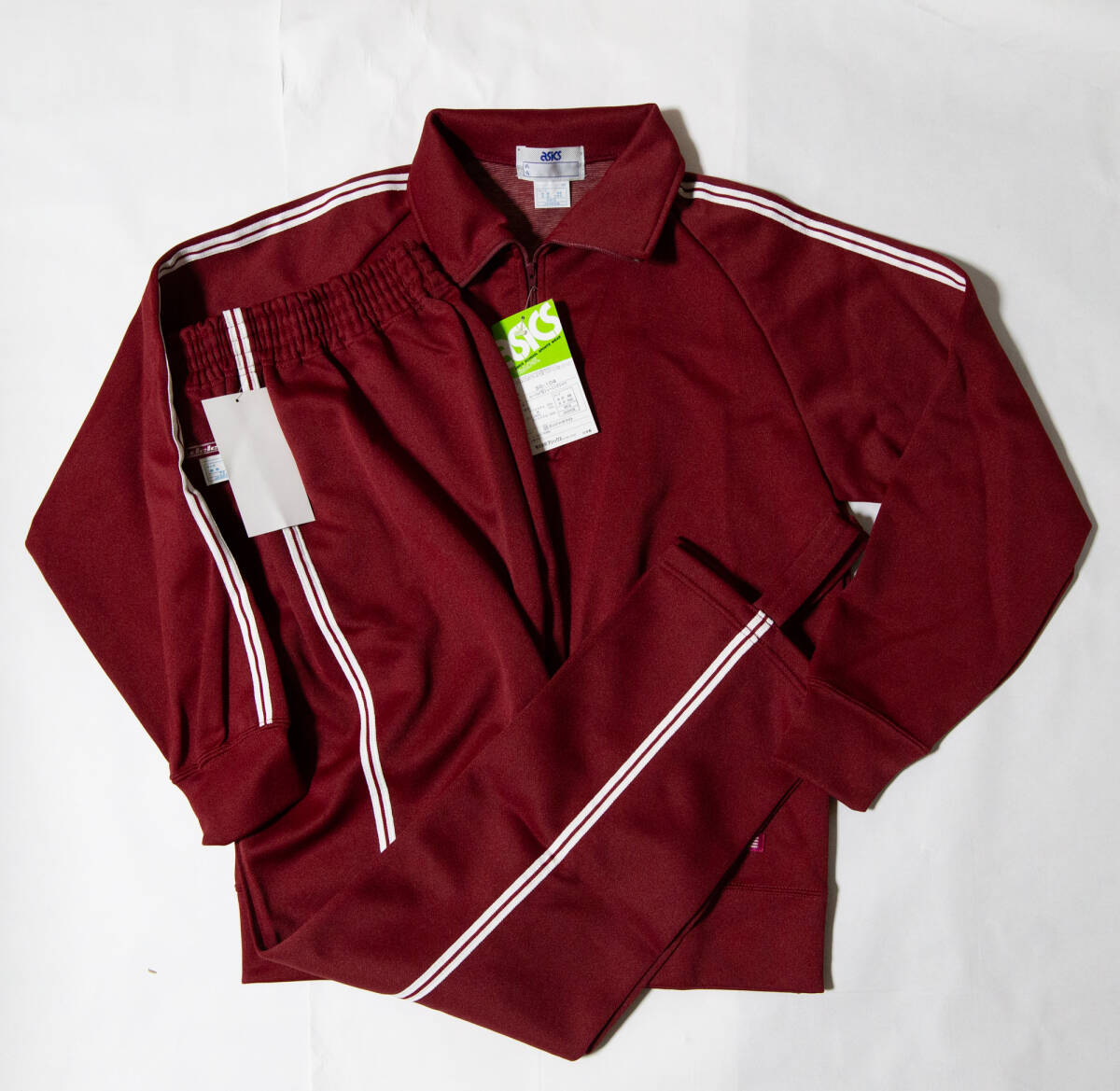 体操服★アシックス ジェレンク 学校ジャージ上下 エンジ×白2本線 S 未使用品即決!拍卖