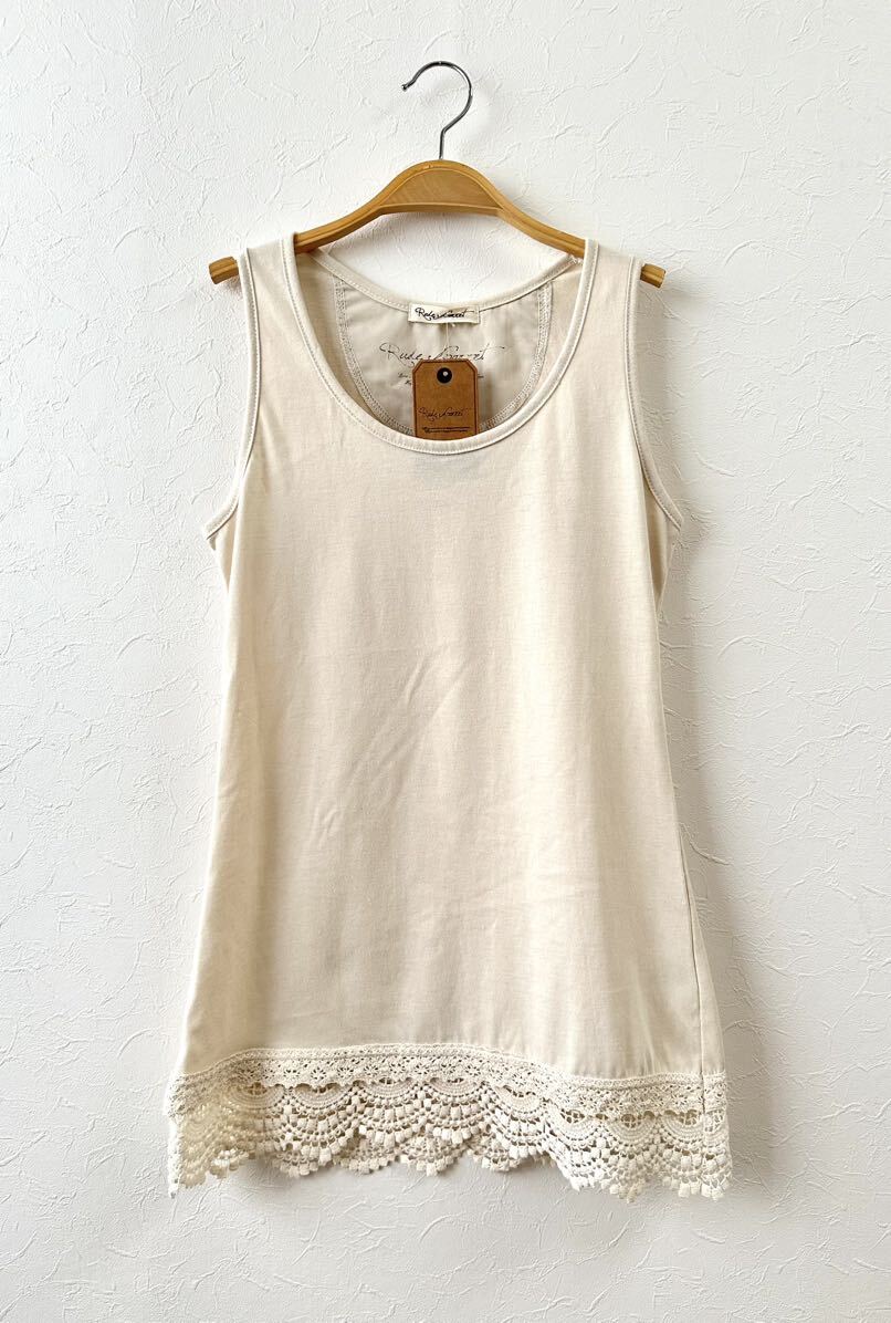 未使用 タグ付き 裾レース コットン混 タンクトップ Mサイズ拍卖