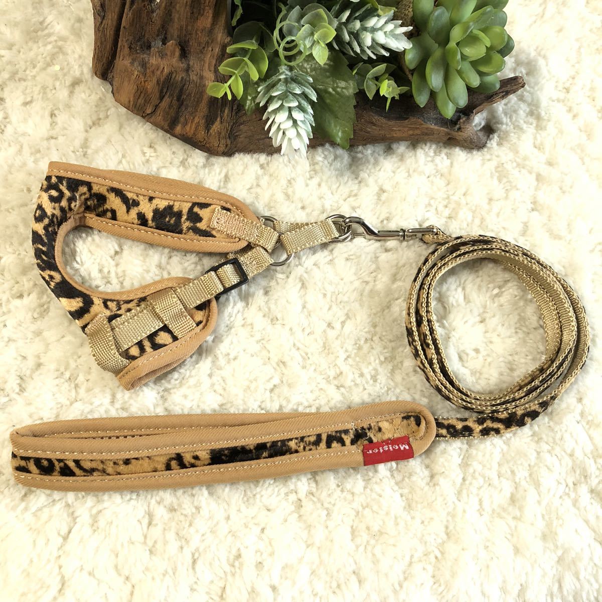 ★同梱お得★胴輪&リード・超小型犬・ソフティー・ヒョウ柄-No.48・ブラウン♪拍卖