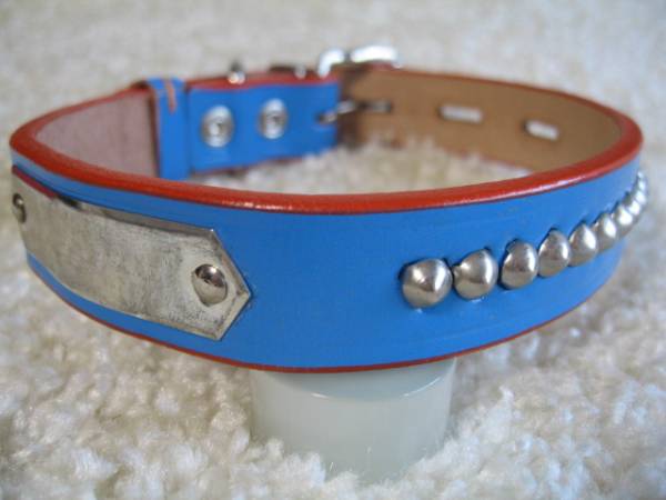 ★同梱お得★♯24-№100・本皮平首輪・青♪拍卖