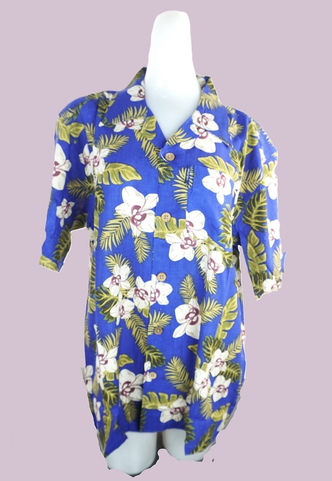 CRAZY BOY プルメリア柄 ブルー&カーキ LLサイズ アロハシャツ レーヨン100% 新品拍卖