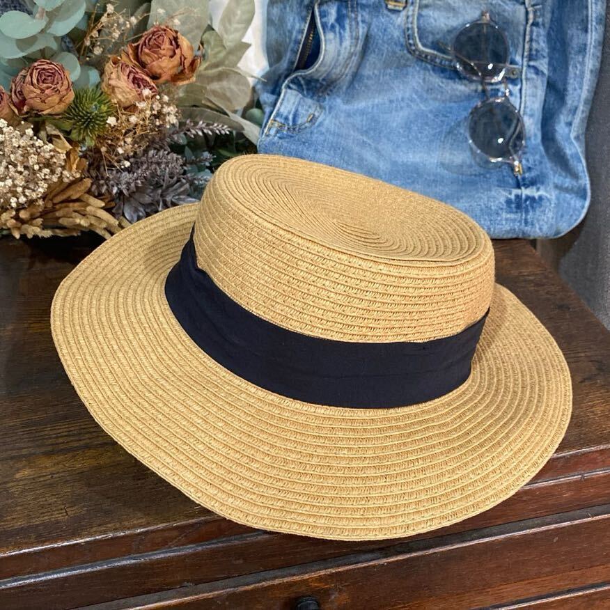 美品!branshes *カンカン帽* ハット/麦わら帽/頭囲54cm/キッズ帽拍卖