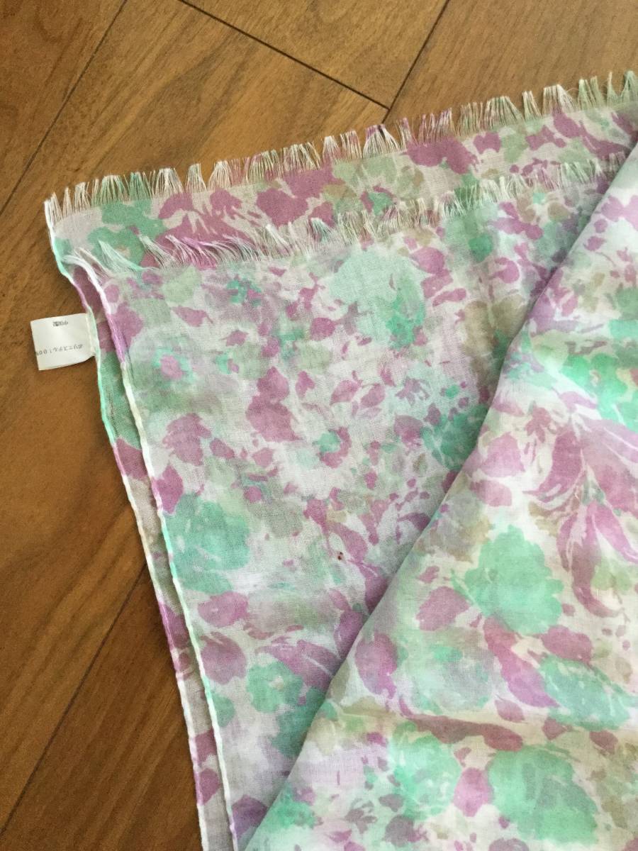 (Used 美品) 花柄 薄手の大判ストール/スカーフ 緑 紫 春拍卖