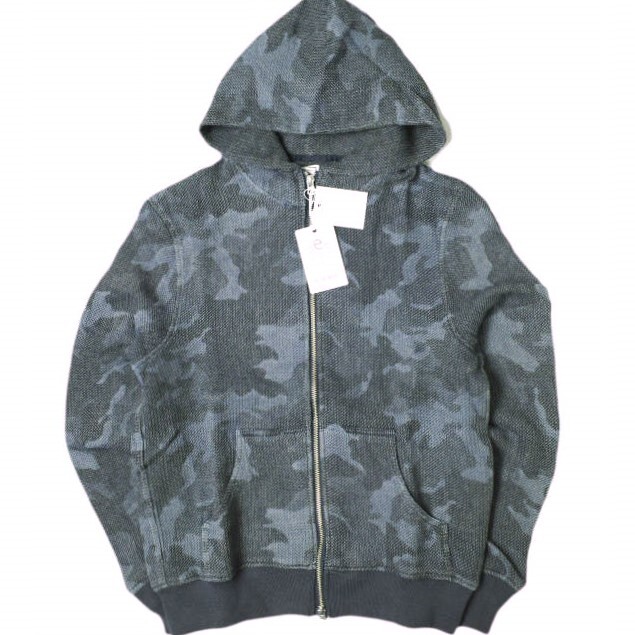 新品 e JEANS イージーンズ HONEYCOMB ZIP HOODIE 岡山児島 ハニカム ジップパーカー e903-001 S Indigo Camouflage 定価41,800円 g17578拍卖