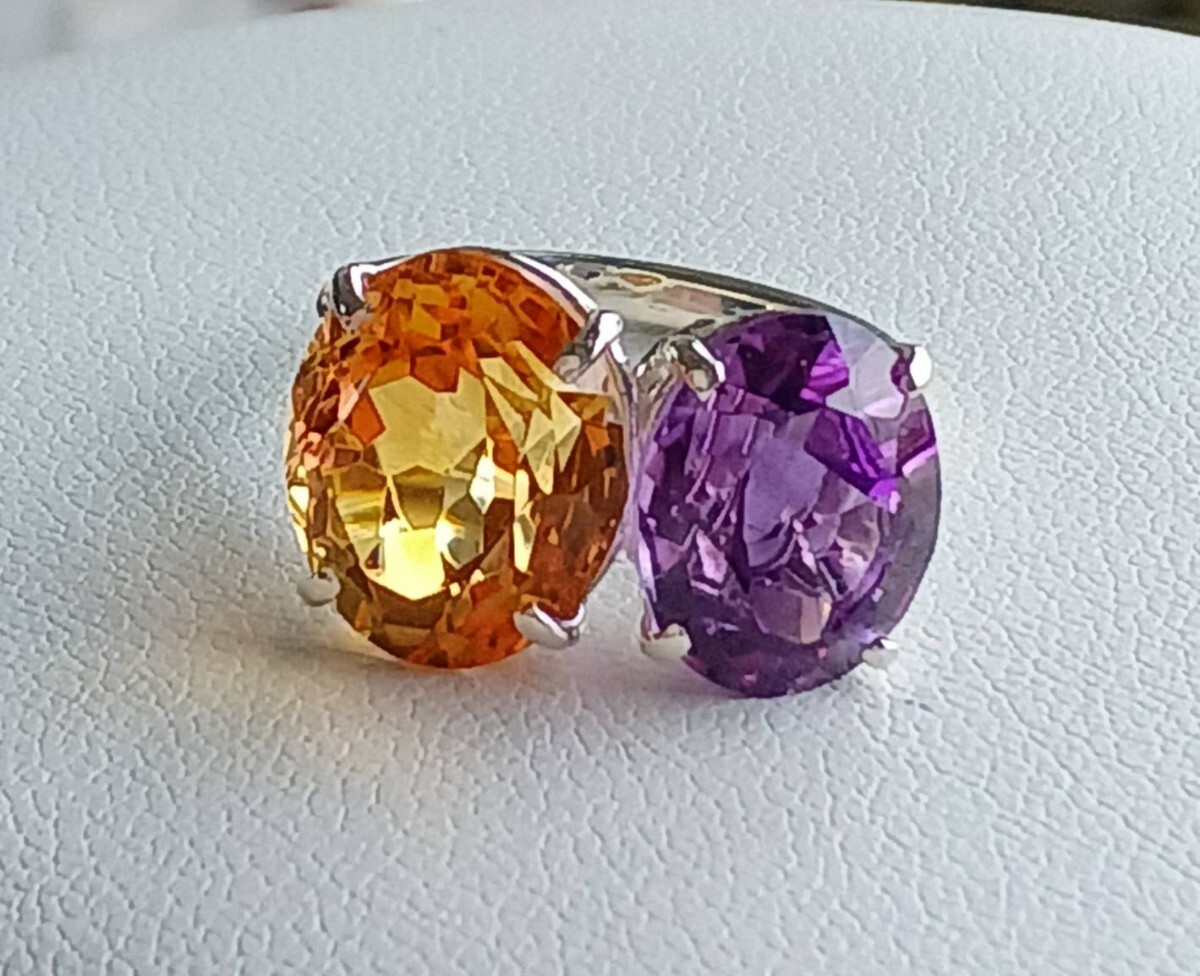 シルバー アメシスト・シトリン2コ付きリング #10.5拍卖