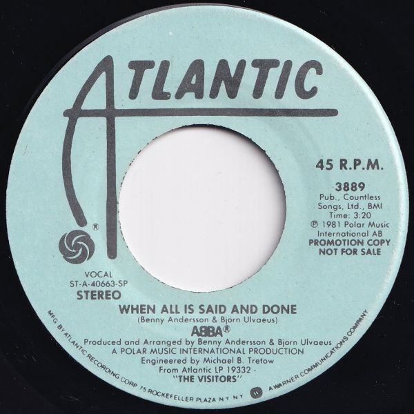 ABBA When All Is Said And Done / When All Is Said And Done Atlantic US 3889 207357 ROCK POP ロック ポップ レコード 7インチ 45拍卖
