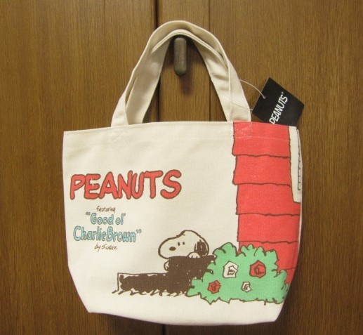 *新品*SNOOPY*ミニトートバッグ*マチ付コットン*PEANUTS*ひょっこり*スヌーピー*拍卖