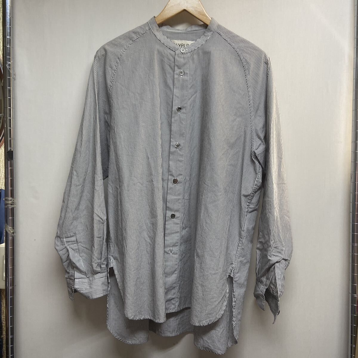【POLYPLOID ポリプロイド】05-B-08 RAGLAN STAND COLLAR SHIRT ラグランスタンドカラーシャツ 2 ホワイト ストライプ コットン 2408oki M拍卖