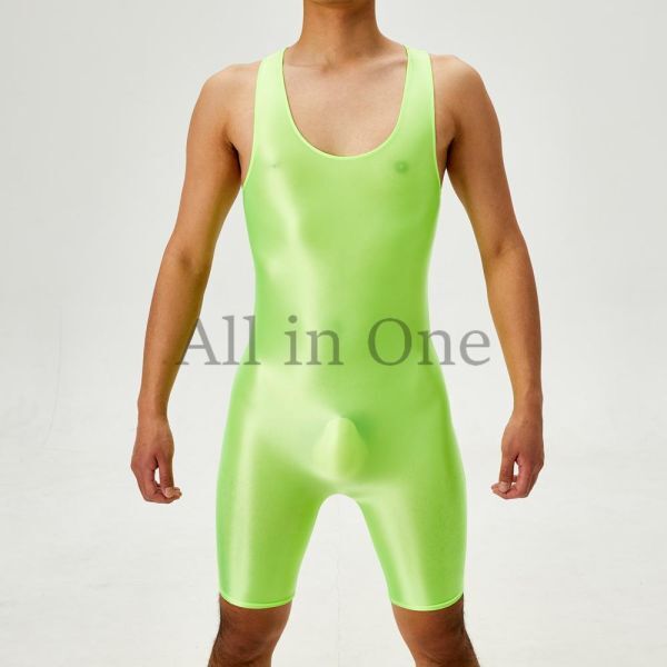 135-123-26 光沢 ツヤツヤ メンズ レスリング ボディスーツ【グリーン,XLサイズ】男性 コスプレ コスチューム イベント ジャンプスーツ .2拍卖