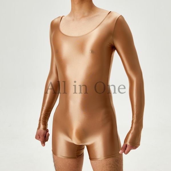 135-172-26 ツヤツヤ 光沢 シルキー ボクサー ロングスリーブ【ブラウン,M】男性 メンズ コスチューム セクシー コスプレ ランジェリー.2拍卖