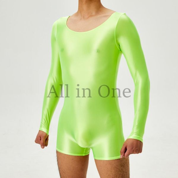 135-166-26 ツヤツヤ 光沢 シルキー ボクサー ロングスリーブ【グリーン,M】男性 メンズ コスチューム セクシー コスプレ ランジェリー.2拍卖