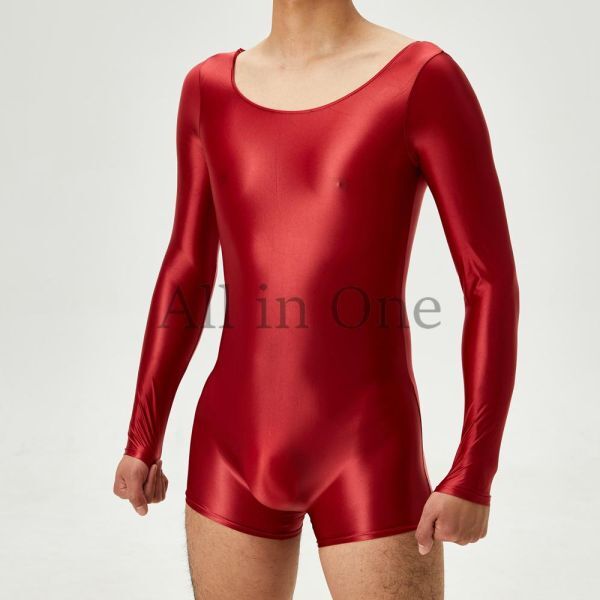135-163-26 ツヤツヤ 光沢 シルキー ボクサー ロングスリーブ【レッド,M】男性 メンズ コスチューム セクシー コスプレ ランジェリー.2拍卖