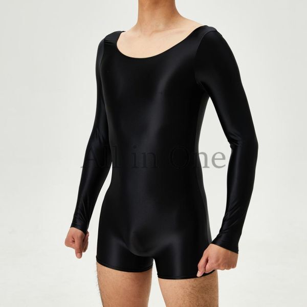 135-160-26 ツヤツヤ 光沢 シルキー ボクサー ロングスリーブ【ブラック,M】男性 メンズ コスチューム セクシー コスプレ ランジェリー.2拍卖