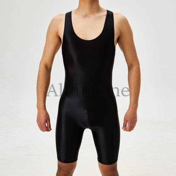 135-117-26 光沢 ツヤツヤ メンズ レスリング ボディスーツ【ブラック,XLサイズ】男性 コスプレ コスチューム イベント ジャンプスーツ .1拍卖