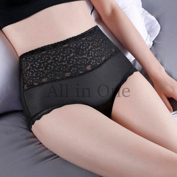 130-39-6 光沢ツヤツヤなハイウエスト ショーツ 花柄レースウエスト【ブラック,XL】レディース 下着 セクシー ランジェリー パンティ.1拍卖