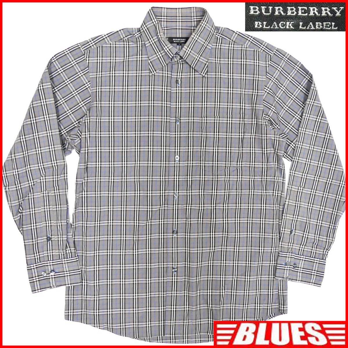 決★BURBERRY BLACK LABEL★メンズM 廃版 ノバチェック シャツ バーバリーブラックレーベル 2 青 グレー 三陽商会正規 トップス 長袖拍卖