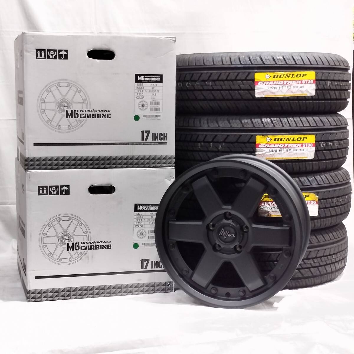 ナイトロパワー M6 カービン 17x7.0J+42 5H114.3 DUNLOP GRANDTREK ST30 225/65R17 ハリアー RAV4 CX-5 CX-8 アウトランダー 01-2509拍卖